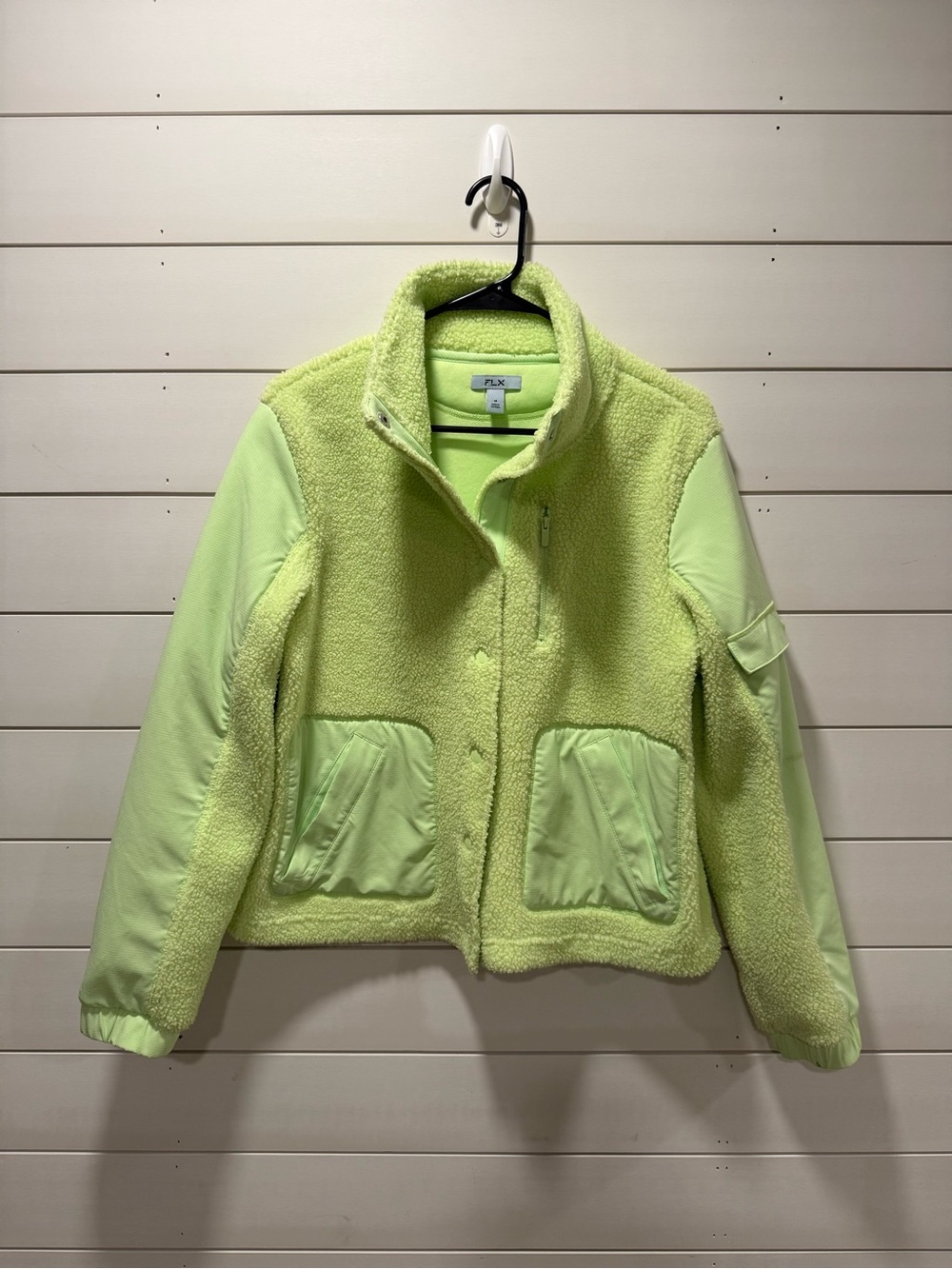 FLX Women's Neon Green Sherpa Puffer Jacket